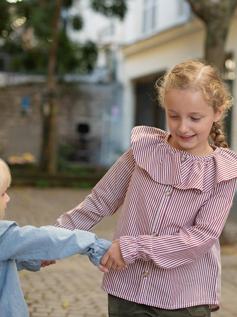 LOIR paris/Chemise grand col BERTHE raye bordeaux(6y,8y)